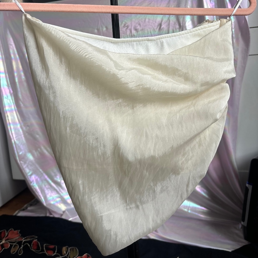 Zara Asymmetric Linen Blend Strapless Top NWT XS